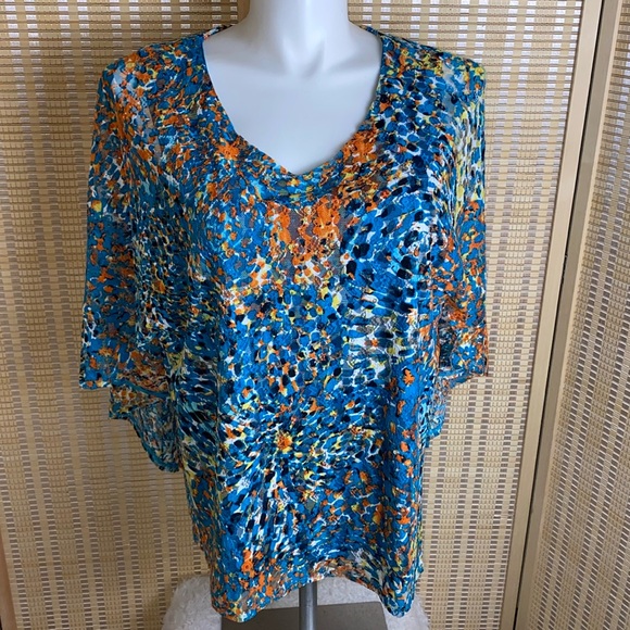 🔷Drapers & Damons Vibrant Colored Flutter 3/4 Sleeve Top Size 1X - Picture 1 of 6